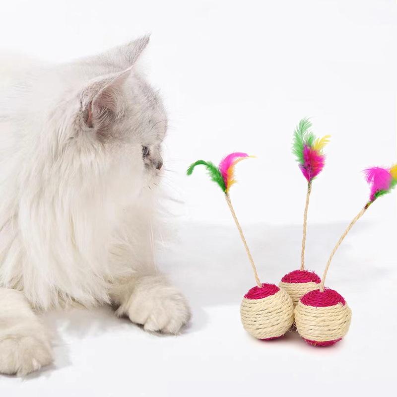 Sisal Scratching Ball Feather Cat Toy Interactive Training Supplies For Kittens Indoor Cats Anti Boredom Pet Accessories