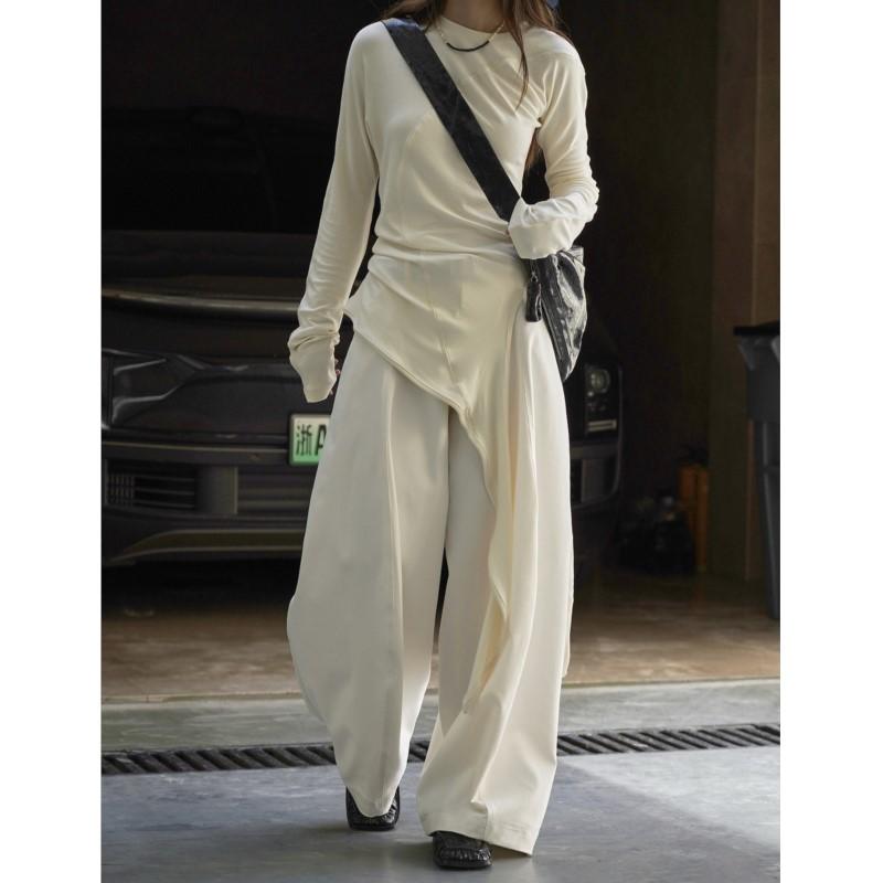 Johnature Autumn Japanese Women Full Length Pants Versatile Simple Loose Solid Color Wide-leg Pants