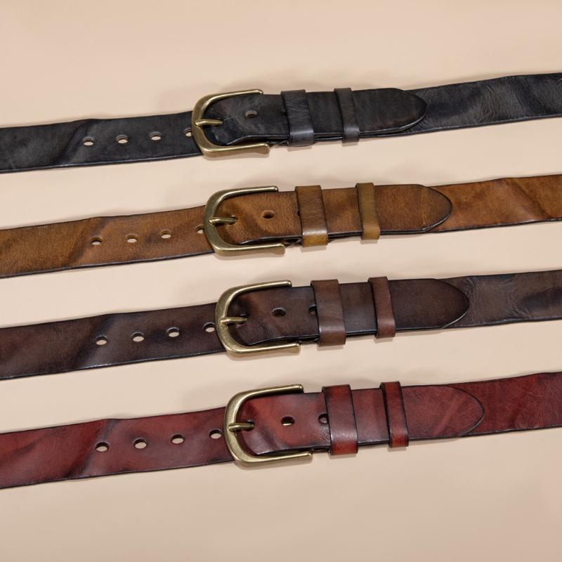 Erste Schicht Baumrinde Leder Leder Business Freizeit Reines Kupfer Schnalle Pflanzlich gegerbtes Leder Ledergürtel