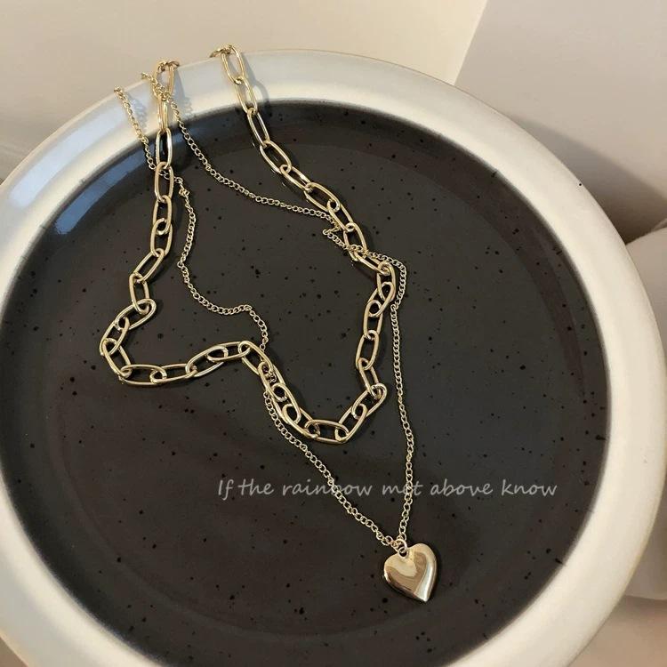 iF ME Korean Retro Heart Pendant Multilayer Gold Necklace Elegant Simple Necklaces Jewelry Accessories