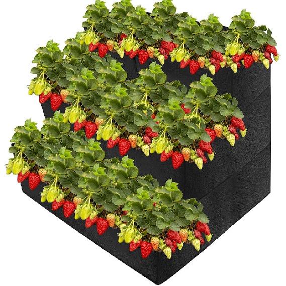 Wenfan 3 Tiered Strawberry Planter Non-Woven Fabric Raised Garden Bed Stackable Strawberry Planter Bag Felt Raised Planter Container for Growing