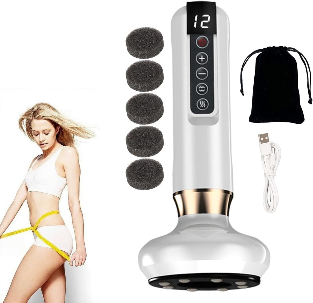 Portable12-Mode Cellulite Massager Handheld - ABS+Stainless Steel Body Sculpting Tool for Hips/Thighs/Arms, 1200mAh Fast Charge white