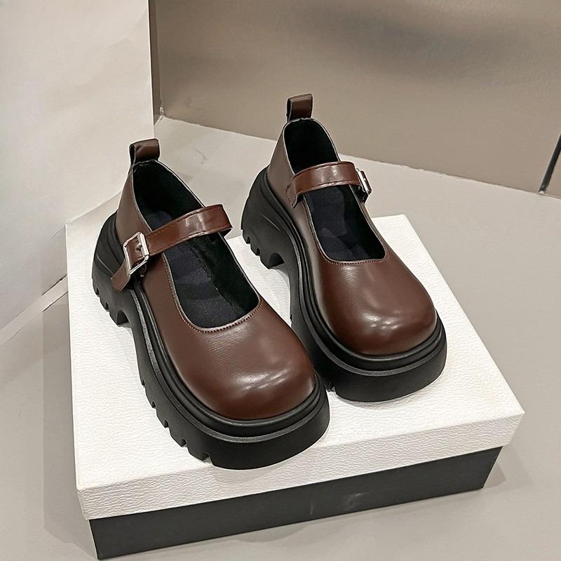 Scarpe Singole Eleganti in Vernice con Tacco Blocco Autunnali Nuove Punta Tonda Bocca Bassa a Cinturino Singolo Scarpe Mary Jane con Plateau