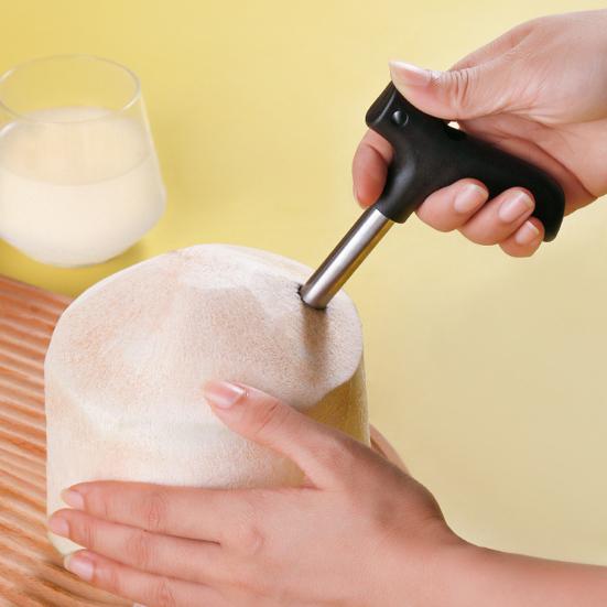 Stainless Steel Coconut Opener with T-Shaped Handle Universal Coconut Opener Tool for Young Mature Coconuts Rust-Proof Essential Kitchen Tool for