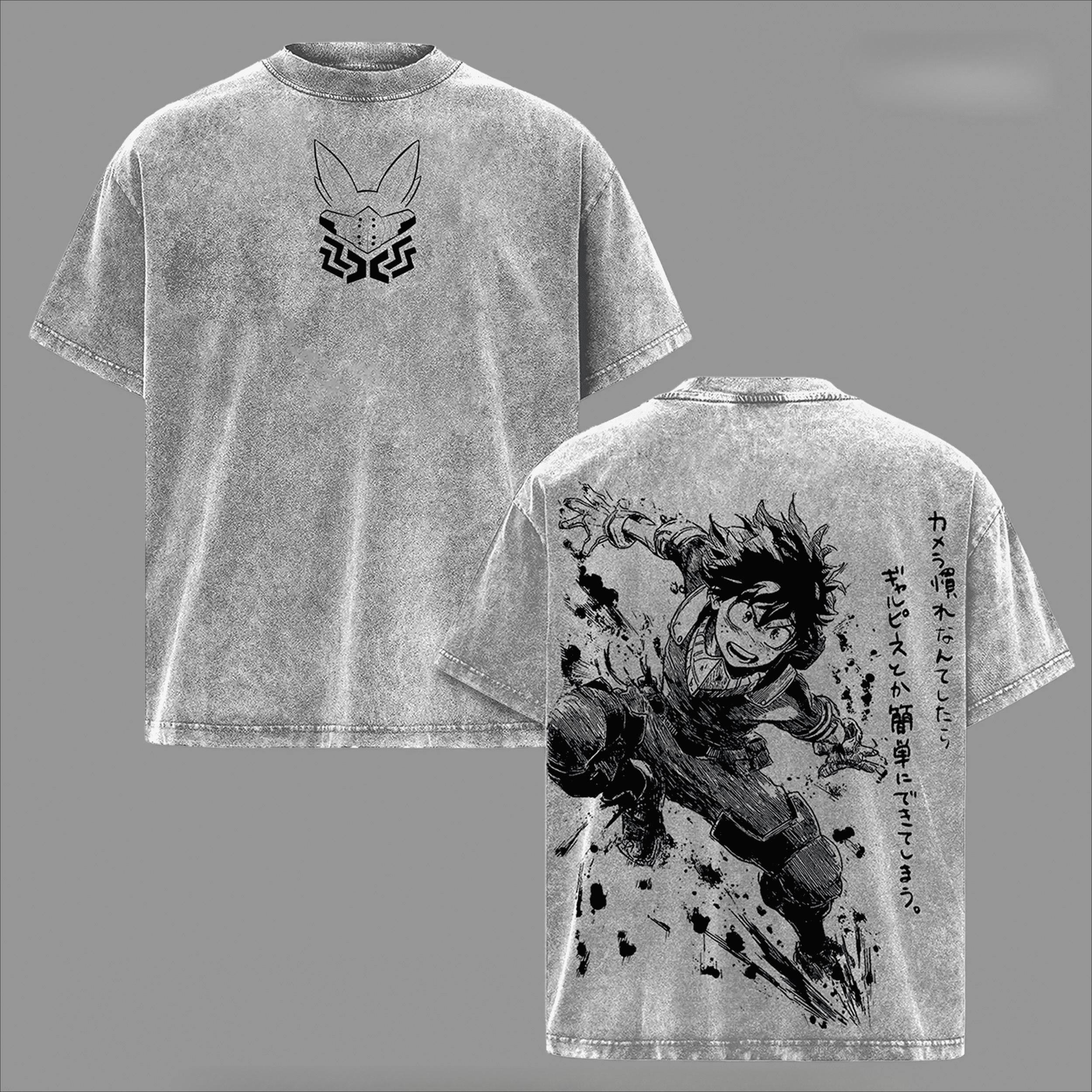 

Midoriya Izuku My Hero Academia T-shirt Anime Gothic Y2k Washed T Shirt Summer Short Sleeve 100% Cotton Tees Tops Men Clothing S серый