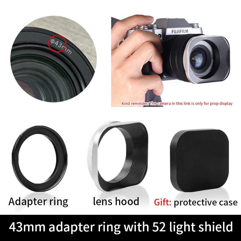 Metal Square Camera Lens Hood Compatible for Nikon16-50 Canon Sony Fuji15-45/35f2 Universal Photography Accessory 52/43/46/39mm