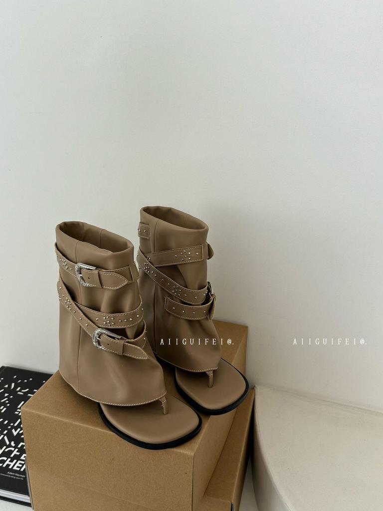 Coarse heel French pinch herringbone cool boots women's summer 2025 new western jeans tube short boots