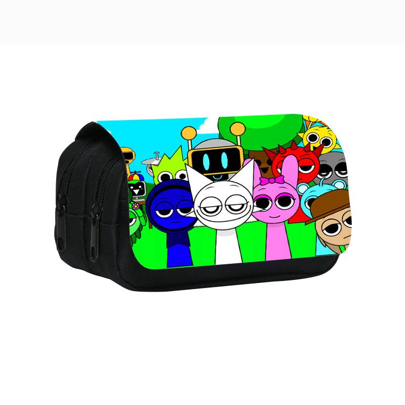 Neues Rhythmusbox-bedrucktes doppellagiges Federmäppchen, Sprunki Musikspiel Schulsachen-Tasche für Grund- und Mittelschüler.