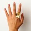 French Retro 18K Gold PVD Stainless Steel Flower Open Ring for Women