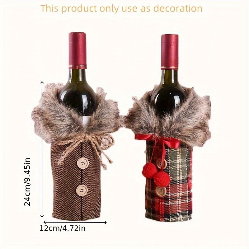 1pc Festive Christmas Wine Bottle Cover with Plush Fur Collar - Polyester, Perfect for Holiday Parties & Home Decor