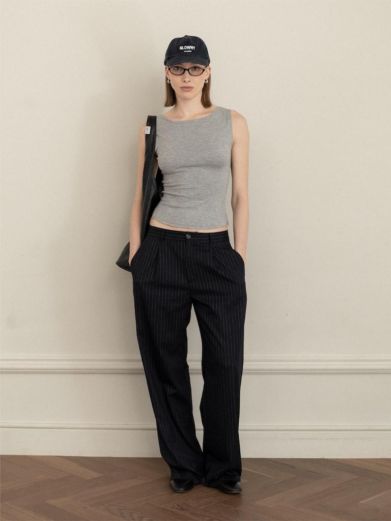 GLOWNY G Gentle Wide Leg Pinstripe Pants (Navy)