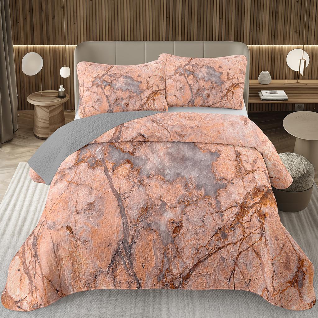 Marble Bedspread Set Soft Lightweight Stone Print Coverlet Bed Spreads, Farmhouse Modern Thin Quilted Bedding Sets for Women Men