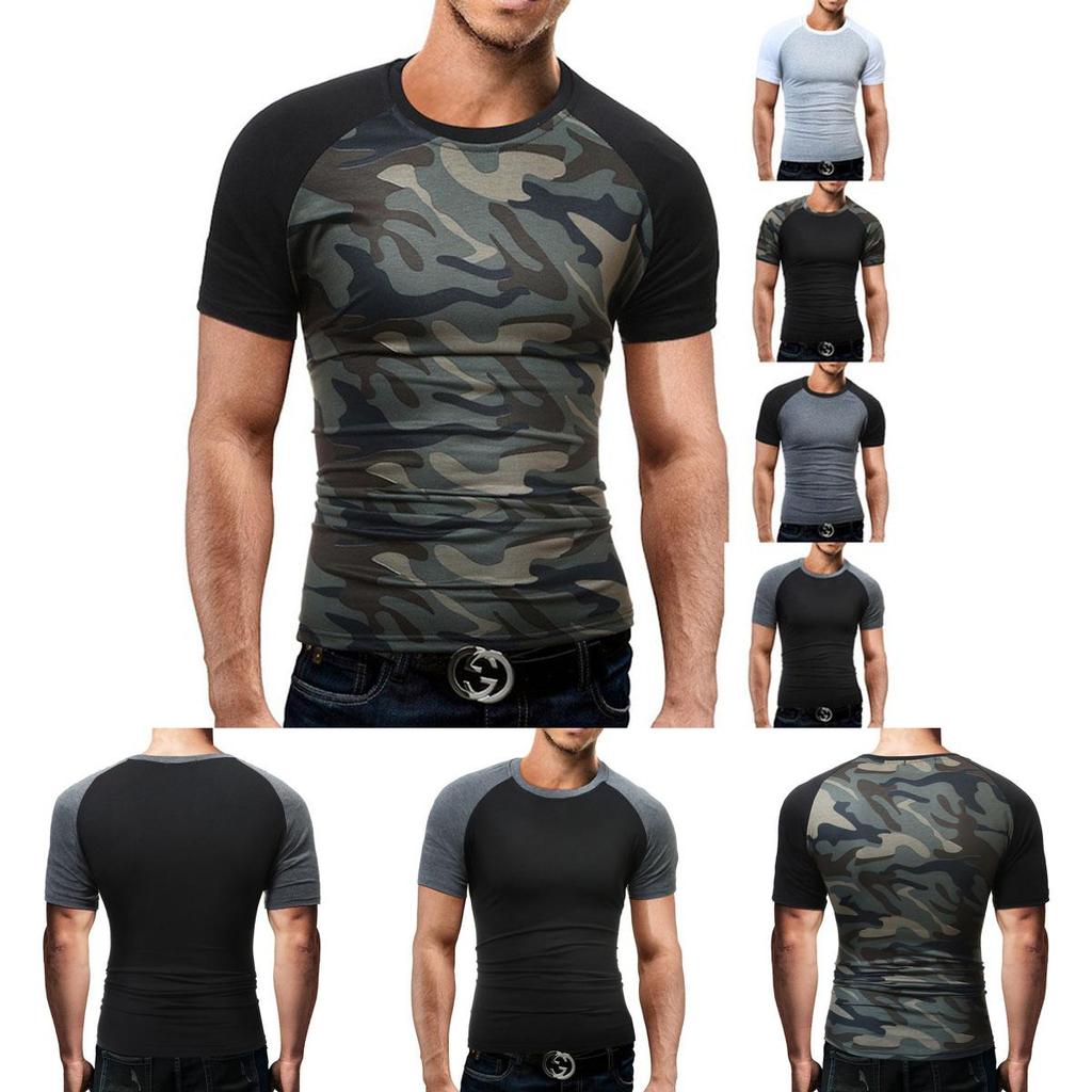 Premium Quality Men's Summer O-neck Short Sleeves Camo Stitching Color T-shirt For Effortless Style