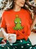 Winter Holiday Womens T Shirt Cute Green Octopus Christmas Tree Star Bauble Print Short Sleeve O Neck Casual Daily Party Tops