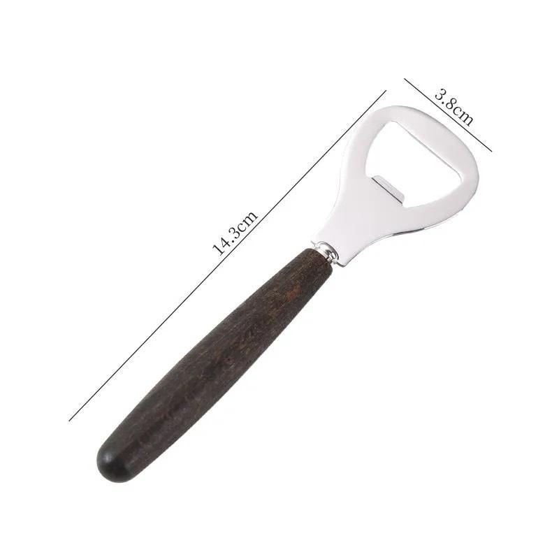 1Pc Stainless Steel Bottle Opener With Wooden Handle Unique Design For Opening Beer Soda Other Beverage Bottles Kitchen Gadgets