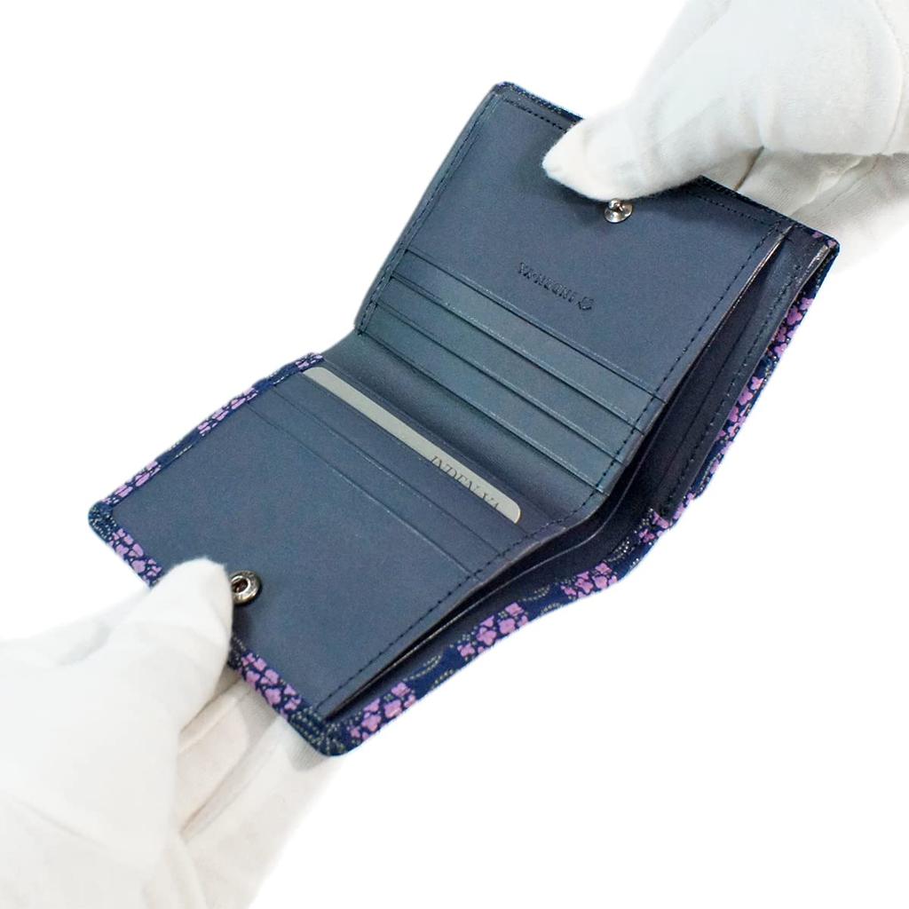 Inden Bifold Coin Hydrangea Navy Blue x Purple Calico x Gray Lacquer 8004 [Indenya] Geldbörse, Portemonnaie, kastenförmige Geldbörse, Hirschleder, Miso, Muster,