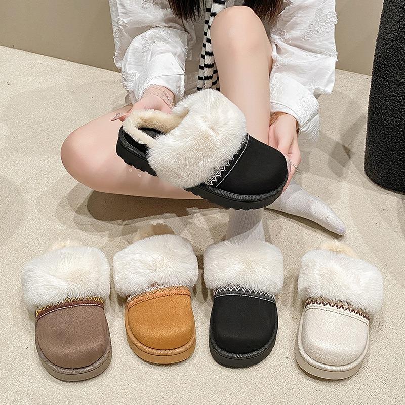 Fleece cotton slippers wear new flat-bottomed thick-soled large-size cotton slippers with one foot, lazy shoes