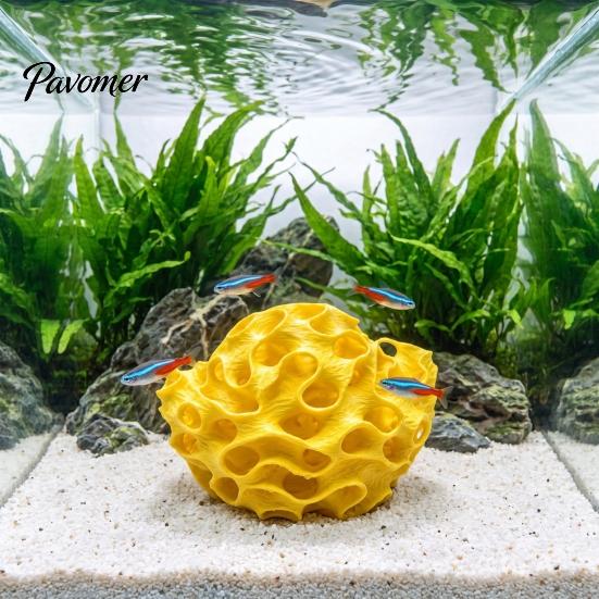 Honeycomb Cave Decor Aquarium Shrimp Cave, 3D Printed Betta Hide, Fish Tank Hideout Hideout, Porous Sphere Shelter for Guppy Small Accessories