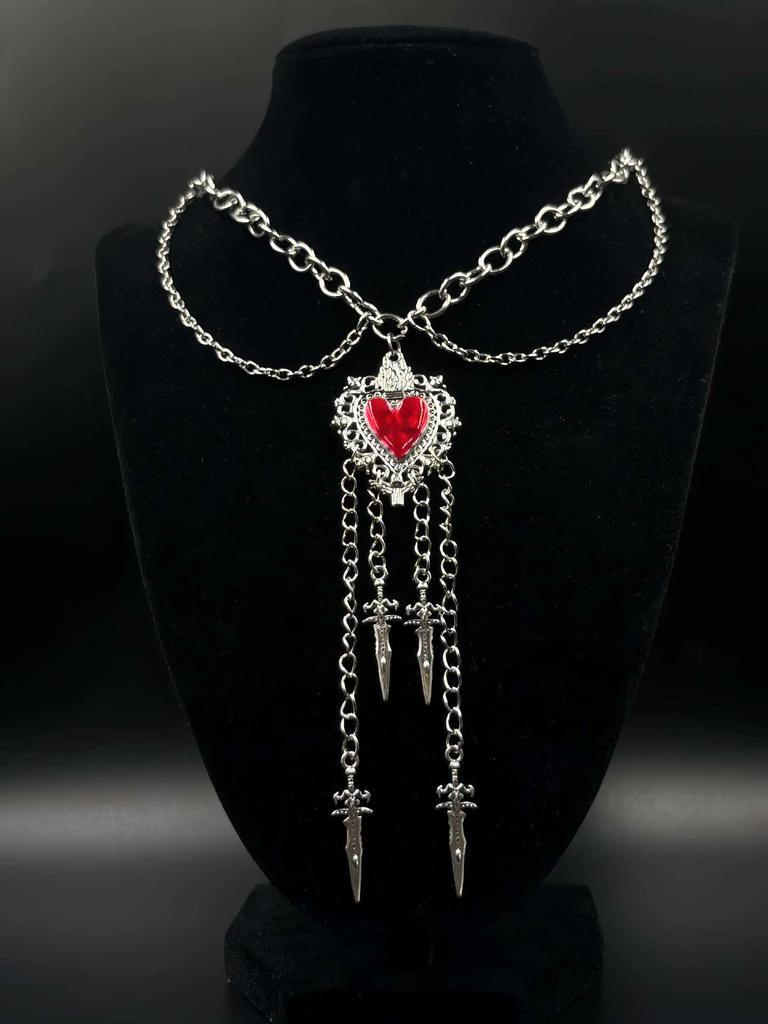 European & American Gothic Punk Heart Sword Pendant Double-Layer Necklace for Street Fashion Hot Girl Style