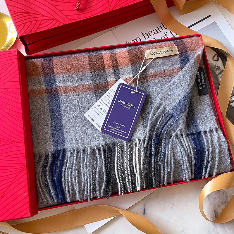 People Mom and Dad Winter Men's and Women's Thickened High-end Men's Pure Cashmere Scarf Plaid Long Grey