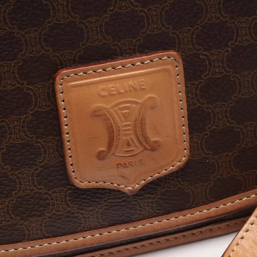 Used CELINE Macadam Shoulder Bag PVC Coated Canvas Leather Brown Used Women