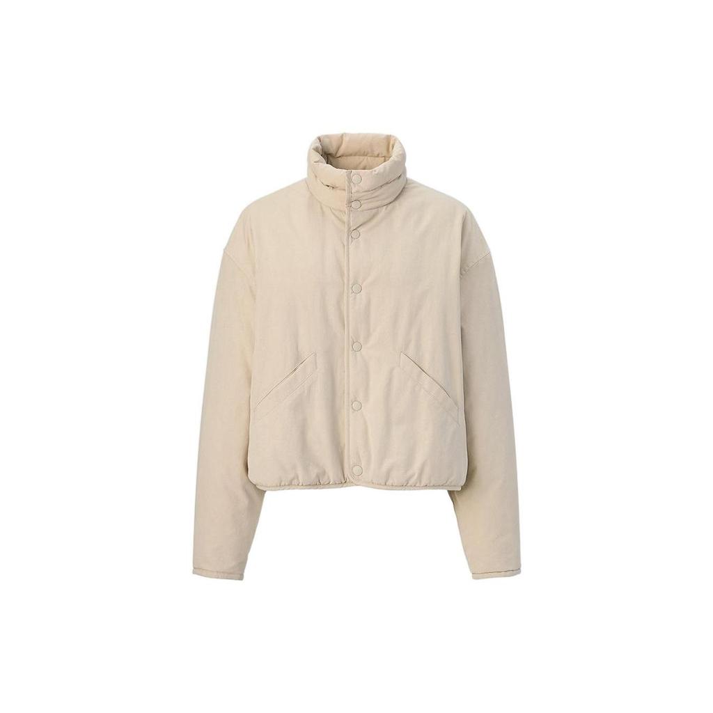 UNIQLO Solid Color Stand Collar Single Breasted Jacket Women jackets Beige 452224-30