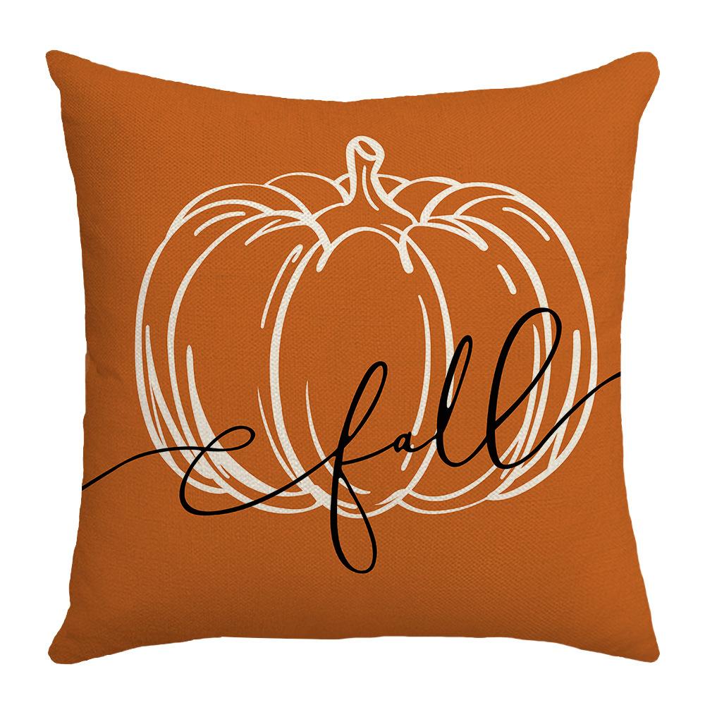 New Pillow Autumn Pumpkin Text Orange Linen Print Thanksgiving Home Sofa Pillow Cover