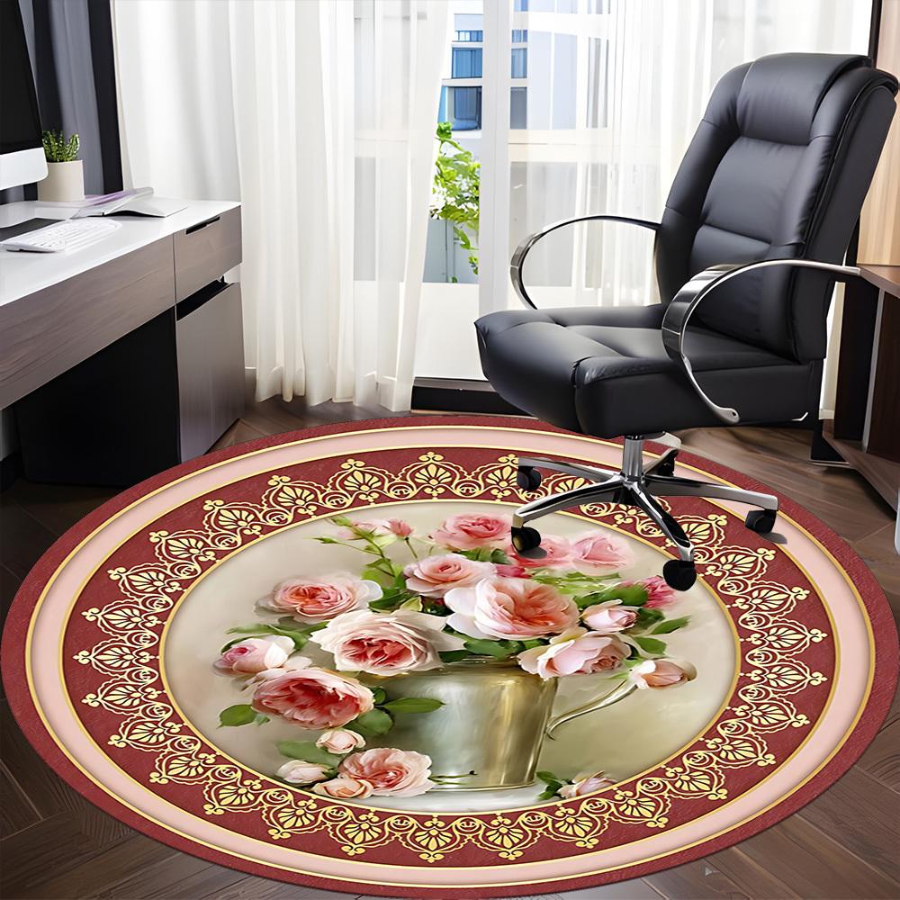 1pc Floral Decorative Chair Carpet for Office, Soft Comfortable Mat For Office, Living Room, Bedroom, Machine Washable Carpet Yy251112150