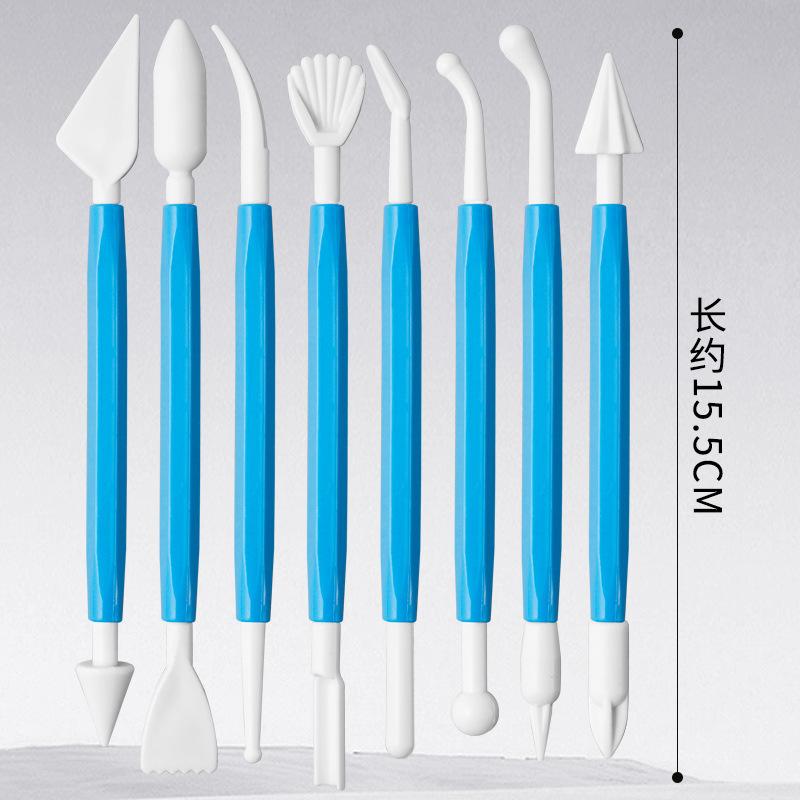 Conjunto de ferramentas de modelagem de escultura de cozimento DIY, 8 peças, kits de decoração de bolo fondant, suprimentos de ponta dupla