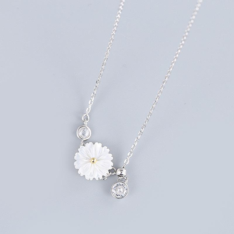 S925 Pure Silver Shell Daisy Necklace, Collarbone Chain, Women's Light Luxury, Niche Design, Ins Cool Style