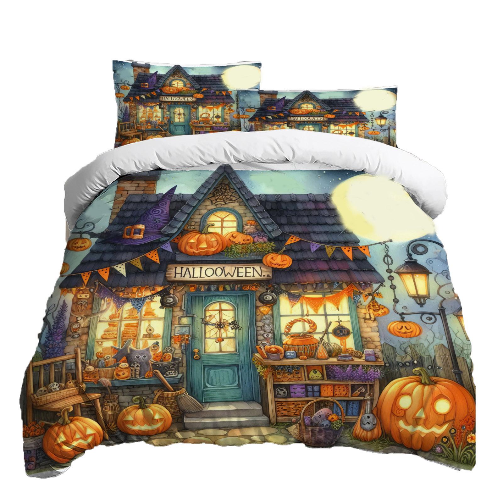 

Хэллоуин Комплект постельного белья из трех предметов Пододеяльник Наволочка Матовая ткань Утолщенный XS тёмно-синий