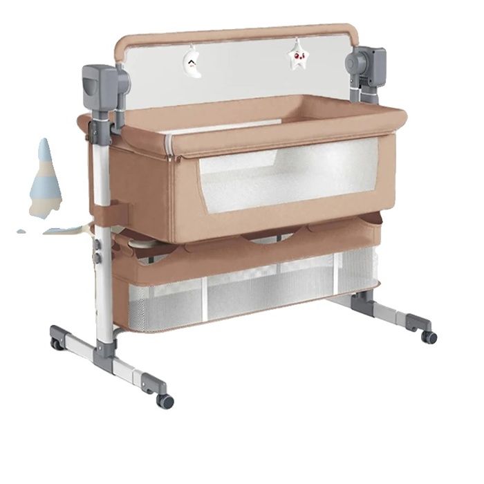 Elektrische Wiege, Pendel-Schaukelfunktion, Bluetooth-Konnektivität, Bett, Aufbewahrungstaschen, Variante : BJJ-601-BRAUN