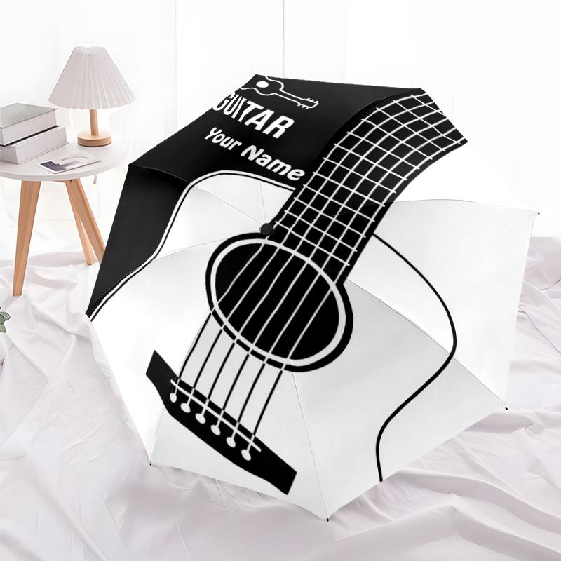 1PC Custom Name Guitar Art Automatic Folding Umbrella Compact Travel Umbrella for Men & Women, Ideal Gift for Christmas, Birthdays, Halloween