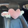 2pcs Plush Heart Car Pillow with Angel Wings - Neck Support for Seat - Fashionable Fabric Interior Accessories for Women's Car