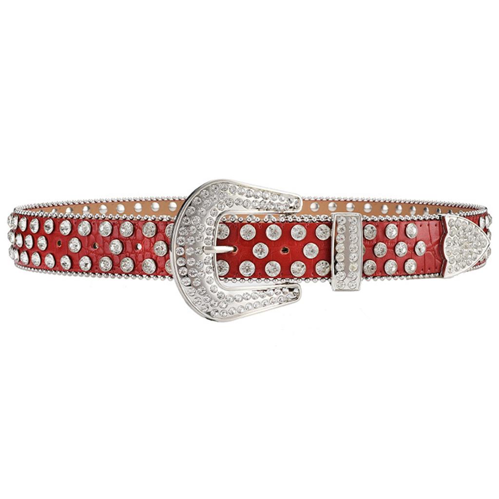 Fashion Rhinestone Belt for Cowgirls Waist Belt Gothic Style Rhinestones Studded PU Belt for Jeans Pants Female Costume