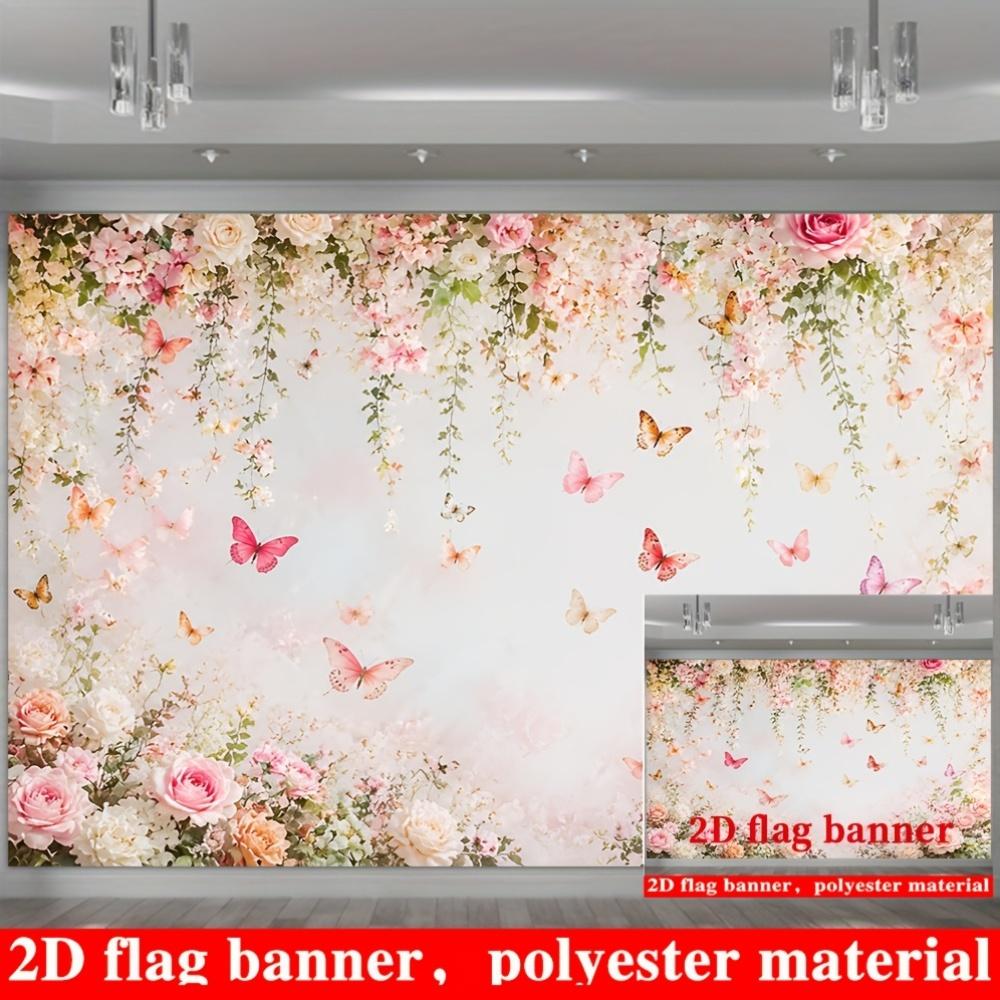 1Pcs Romantic Floral Butterfly Fresh Vines Decoration Background Spring Backdrop Decorations For Photo Studio Photo Booth Party