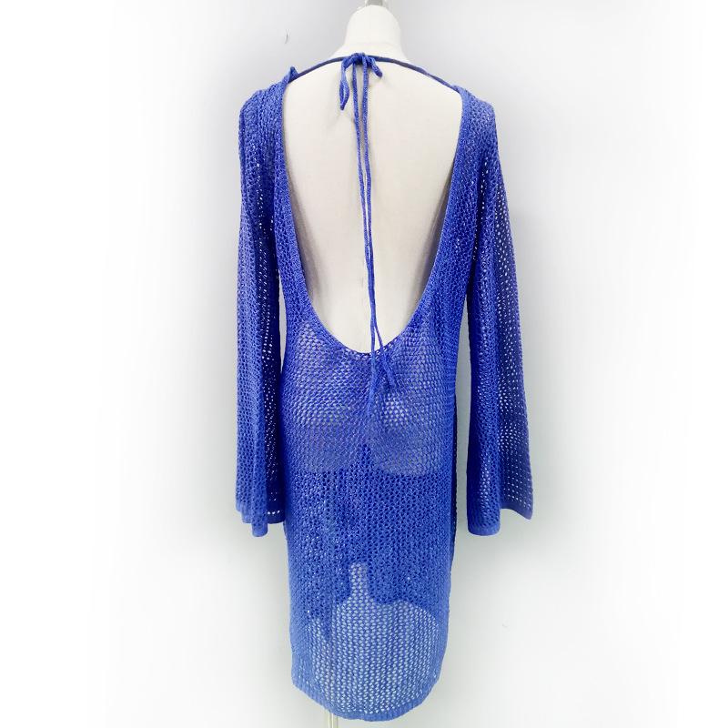 Knit Backless Beach Cover-up: European & American Style Pullover Bikini Outerwear