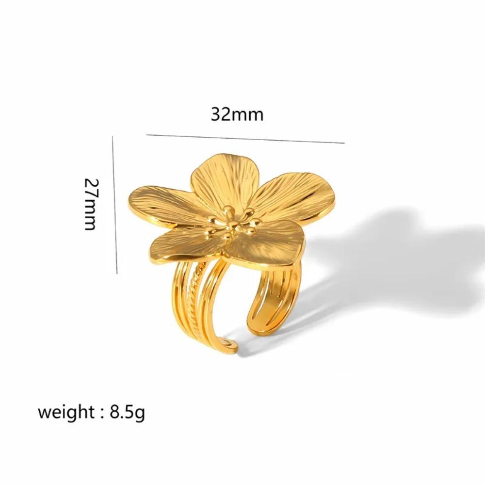 Stainless Steel Flower Ring For Ladies Vintage Index Finger Ring Geometric Opening Ring