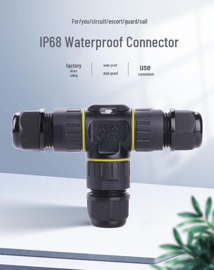 Outdoor Waterproof T-Type Three-Way Cable Connector, 2/3/4 Core, Flame Retardant for Landscape Lights