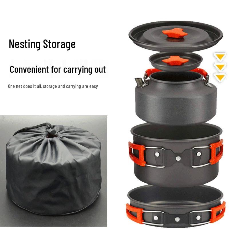 ARCSTG Dış Mekan Pişirme Seti: Taşınabilir Kamp Kettle'ı, Tava ve Vahşi Doğa Maceraları için Gereçler.