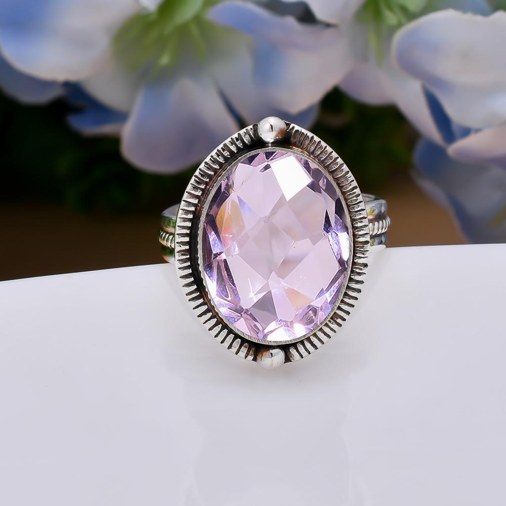 Pink Rose Quartz 925 Sterling Silver Ring V5137, Pink Ring, Oval Ring, Valentin's Day Gift, Gift For Her, Birthday Gift, Handmade Jewelry, Silver Jewe