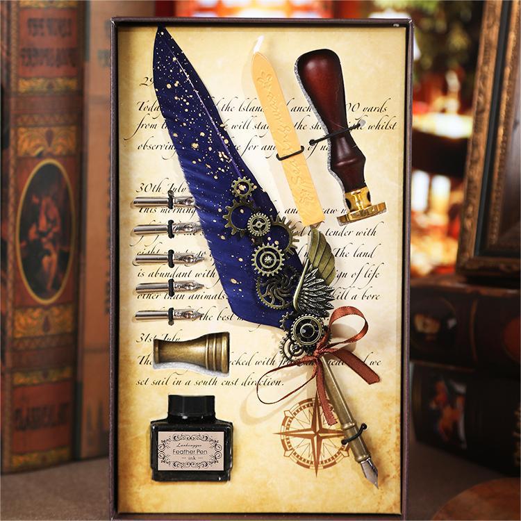 Veer Pen Uil Dip Pen Mechanische Tandwiel Inktzak Pen Geschenkdoos Verjaardagscadeau