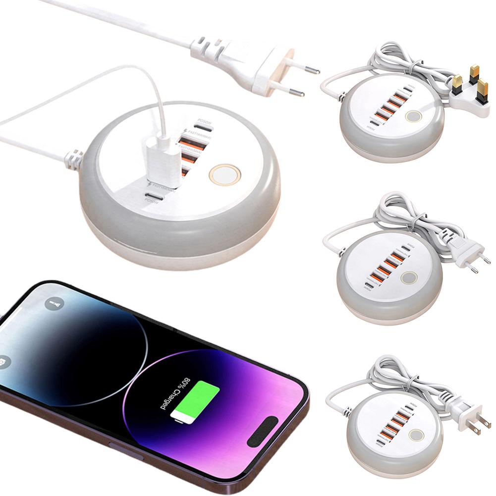 PD20W Multi Port Socket with LED Light 2 Type-C+4 USB Fast Charging Wall Charger USB Adapter Charger for Phones Tablets