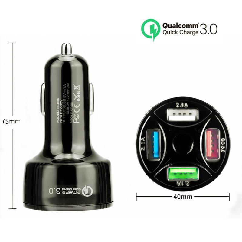 4 Ports Usb Car Charger Quick Charge 3.0 Qc 3.0 7a Fast Charging For Iphone 13 12 11 Xiaomi Huawei Samsung Phone Car Usb Charger