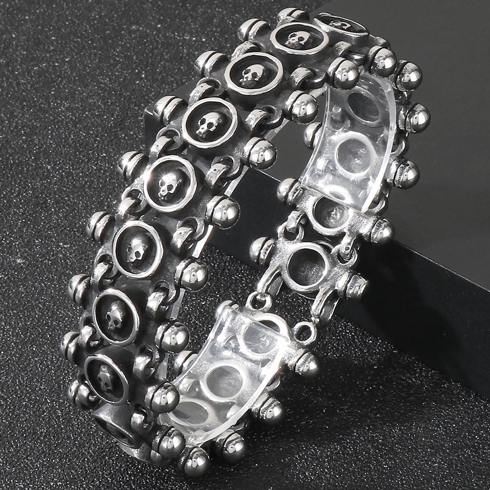 

Мужской браслет-цепь с черепами шириной 25 мм, ретро-персонализированный мужской браслет, рок-ювелирные аксессуары 2025 26MM+21.5CM