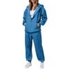 Women's Fashion Casual Long-Sleeve Solid-Color Hooded Cardigan With Zipper Top And Pants Two-Piece Set