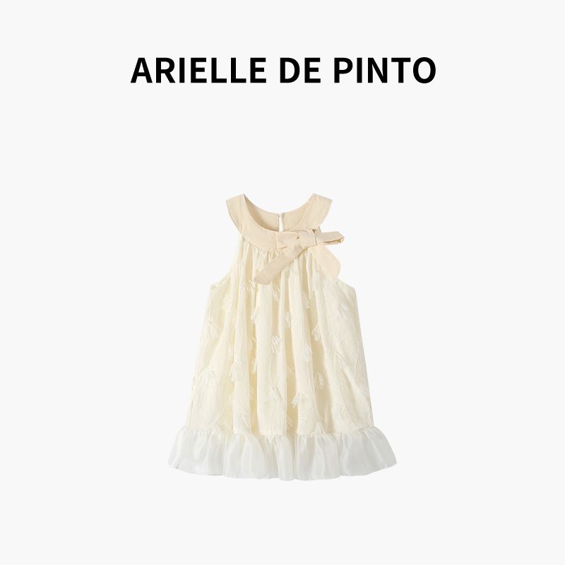 French Arielle De Pinto Girls  Floral Dress Summer Cute Girl Fashion Princess Dress Beige 130