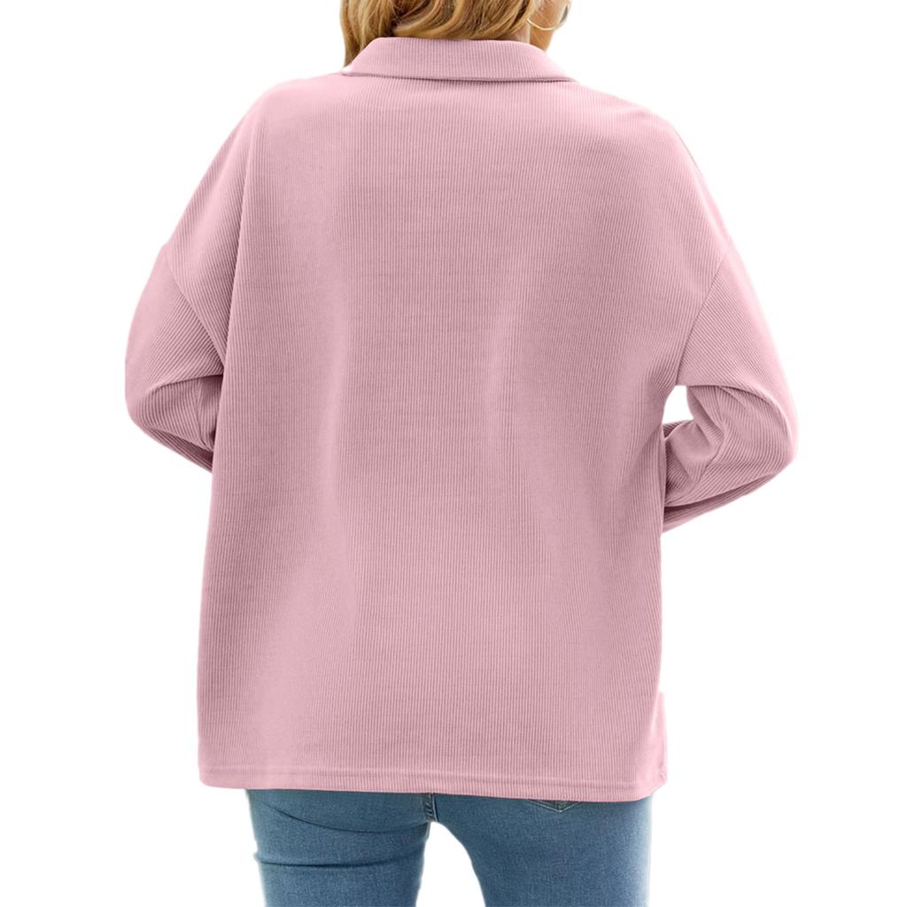 Women's Fashion Casual Versatile Lapel Loose Long Sleeve Pullover Solid Color Long Sleeve Women's Sweatshirt