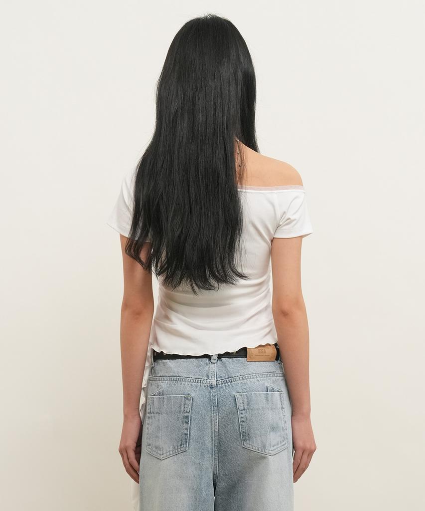 GENERALIDEA Mesh-Trimmed One-Shoulder T-Shirt [White] / Gf2Lts526