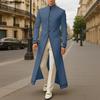 INCERUN Men Autumn Stand Neck Long Sleeve Buttons High Splits Long Windbreaker Coats